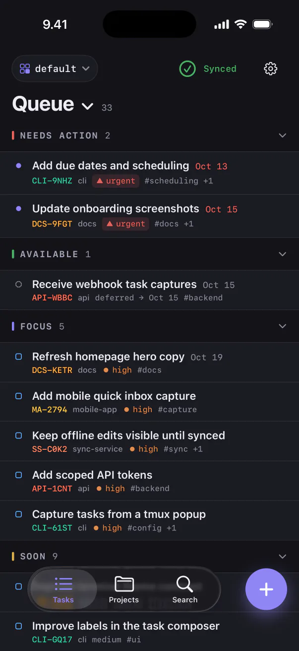 The same queue on iPhone, in the same groups